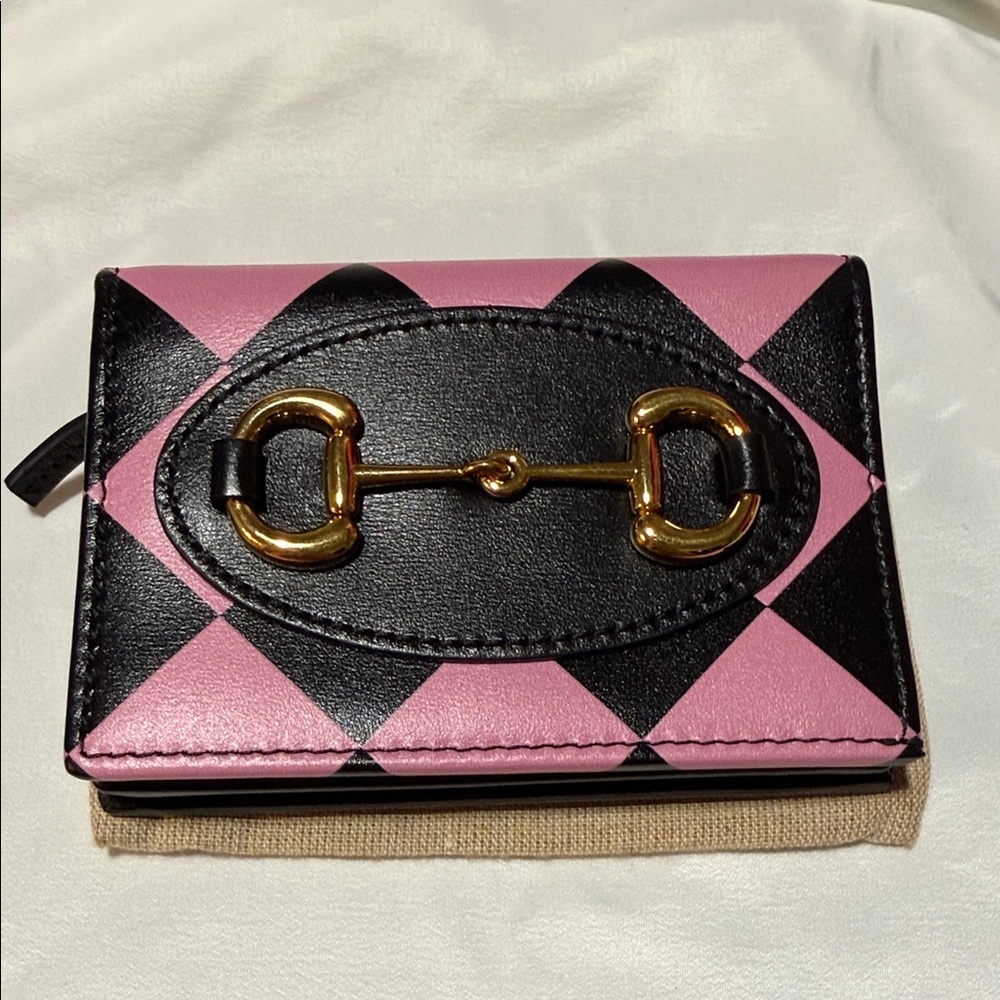 Gucci Pink and Black Wallet with Gold Accents
